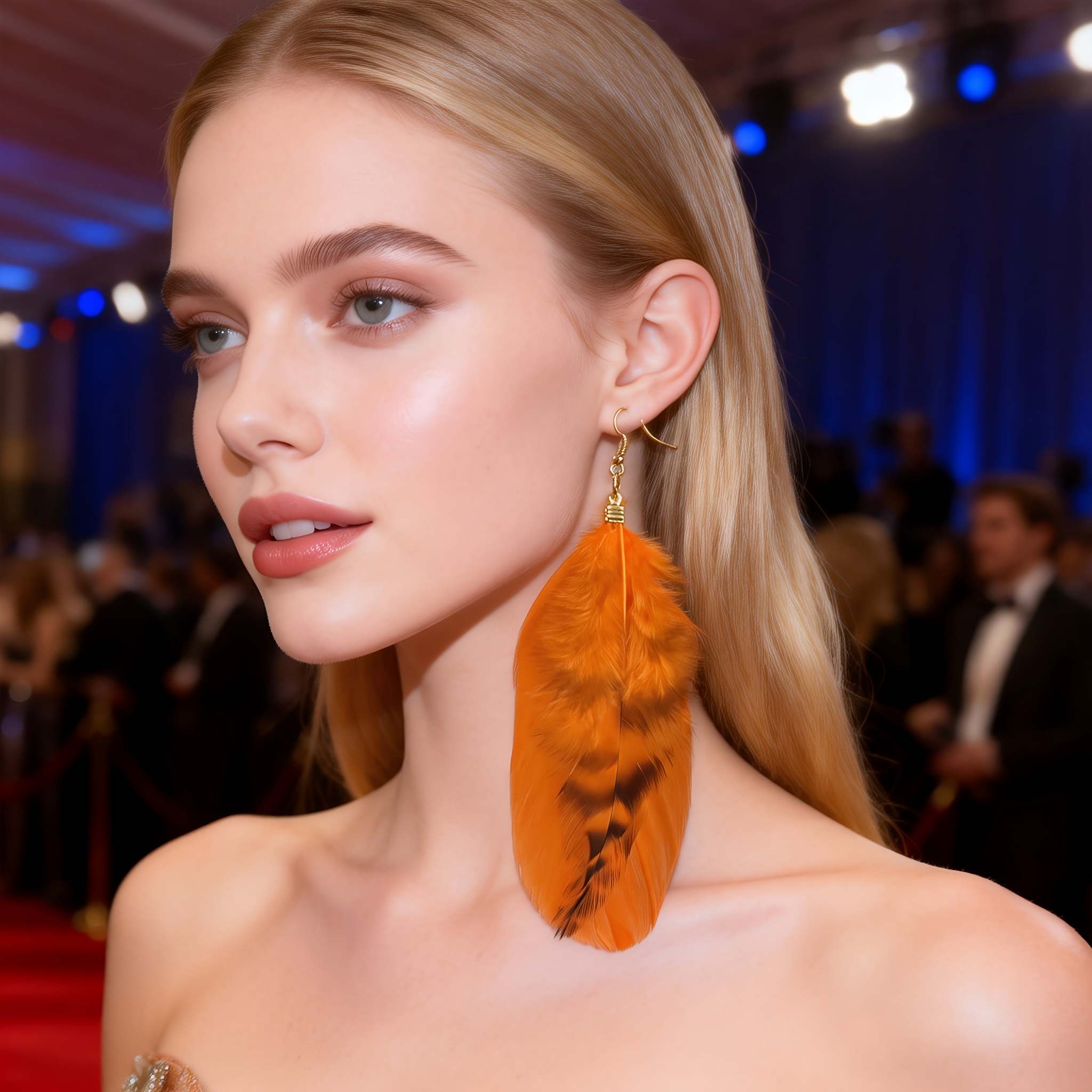 Women's Vibrant Long Artificial Feather Earrings with Gold-Plated Hooks